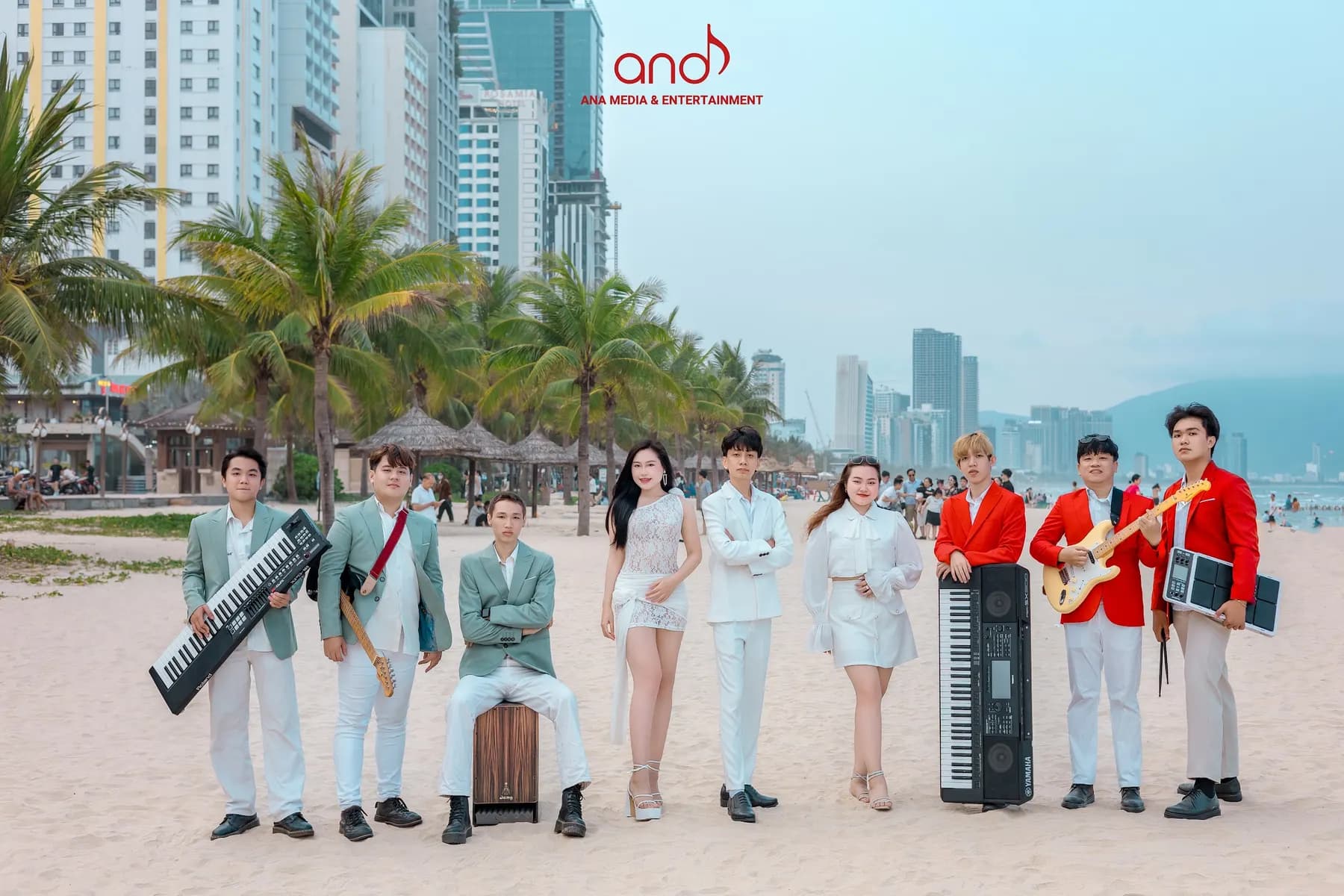 Ana Band with their instruments on My Khe beach