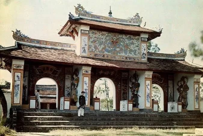 Carved gateway of a Nguyen royal tomb in Hue