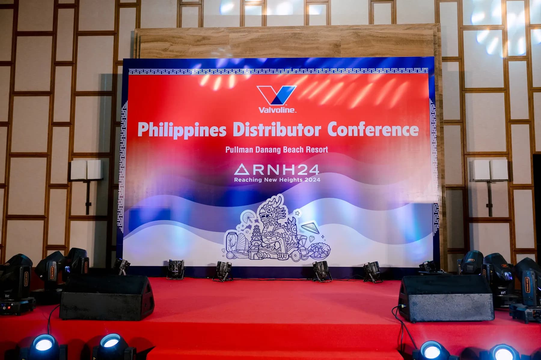 Red-carpet stage and backdrop for the Philippines Distributor Conference